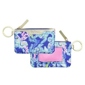Lilly Pulitzer ID Holder Wallet, Blue Keychain Wallet with Zip Close, Cute Card